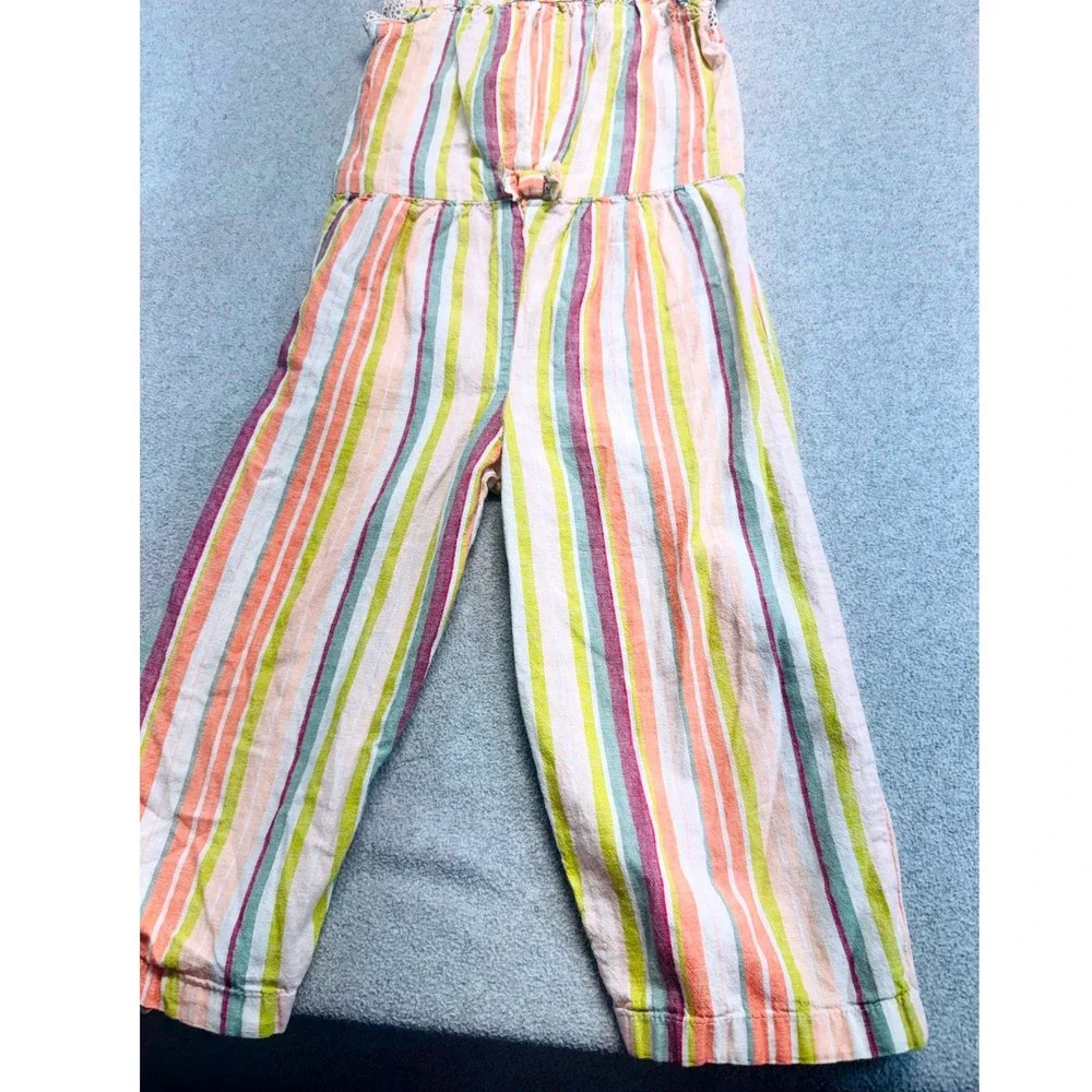 Carter's Girls 5T Striped Jumpsuit Rainbow Linen Blend Ruffle Sleeveless Romper